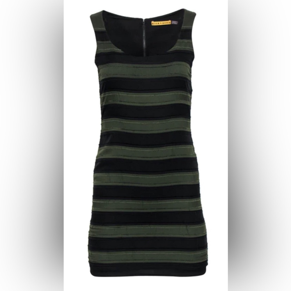 Alice + Olivia Silk Black Green Stripe Tank Mini Dress Y2K Grunge Goth Size 8